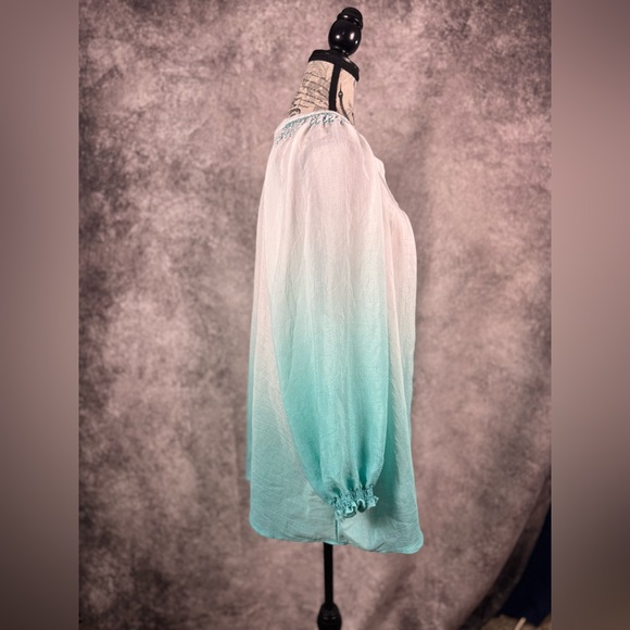 Fyve Ombre Teal White Button-Down Shirt Women size 3X - Picture 2 of 10